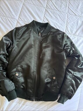 Forever 21 dark Green Satin Bomber Jacket